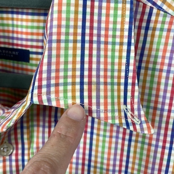 Burberry London Multi Color Rainbow Checked Gingham Button Down Shirt Sz L - Picture 11 of 11